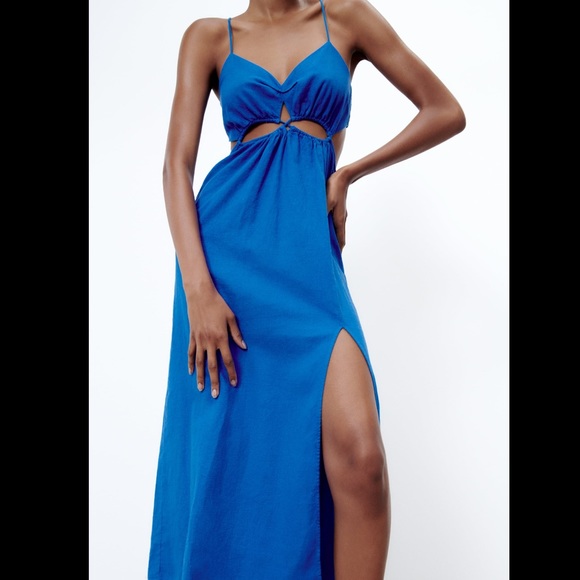 Zara CUT OUT LINEN BLEND DRESS - Picture 16 of 16